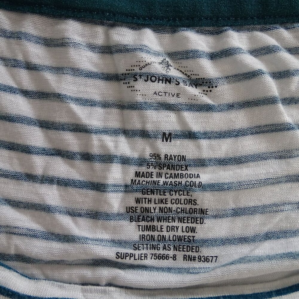 St Johns Bay Active Green White Striped Short Sleeve T-shirt Top Women Size M - Picture 4 of 6